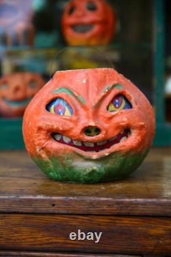 Antique Vintage HALLOWEEN Paper Mache Pumpkin Jack-O-Lantern LARGE 7 ORIGINAL