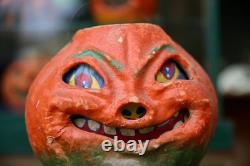 Antique Vintage HALLOWEEN Paper Mache Pumpkin Jack-O-Lantern LARGE 7 ORIGINAL