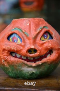 Antique Vintage HALLOWEEN Paper Mache Pumpkin Jack-O-Lantern LARGE 7 ORIGINAL