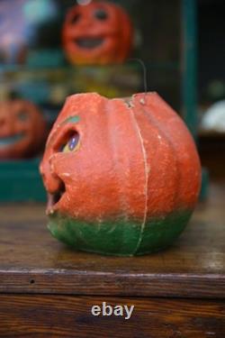 Antique Vintage HALLOWEEN Paper Mache Pumpkin Jack-O-Lantern LARGE 7 ORIGINAL