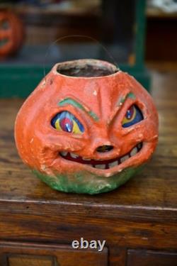 Antique Vintage HALLOWEEN Paper Mache Pumpkin Jack-O-Lantern LARGE 7 ORIGINAL