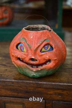 Antique Vintage HALLOWEEN Paper Mache Pumpkin Jack-O-Lantern LARGE 7 ORIGINAL