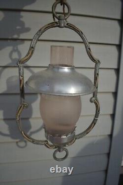 Antique Vintage HARP SHAPED Hanging Lamp Light Lantern Fixture w SHADE