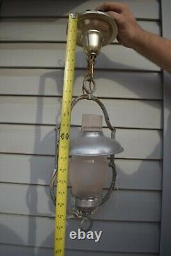 Antique Vintage HARP SHAPED Hanging Lamp Light Lantern Fixture w SHADE