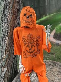 Antique Vintage Halloween 1950's Orange Jack O Lantern Childs Cloth Costume