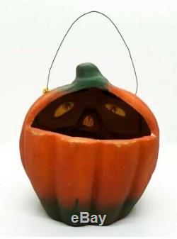 Antique Vintage Halloween Paper Mache Pulp Plaster Jack-O-Lantern Pumpkin