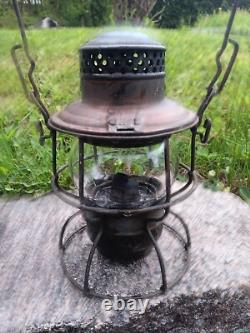 Antique Vintage I. C. R. R. Illinois Central Railroad Lantern Adlake Etched Globe
