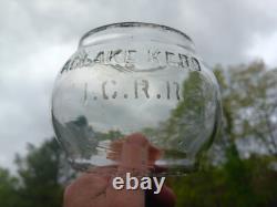 Antique Vintage I. C. R. R. Illinois Central Railroad Lantern Adlake Etched Globe