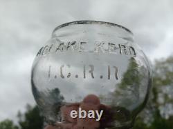 Antique Vintage I. C. R. R. Illinois Central Railroad Lantern Adlake Etched Globe