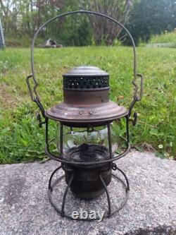 Antique Vintage I. C. R. R. Illinois Central Railroad Lantern Adlake Etched Globe