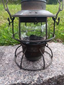 Antique Vintage I. C. R. R. Illinois Central Railroad Lantern Adlake Etched Globe