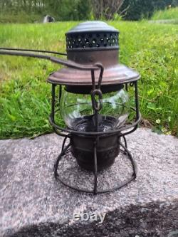Antique Vintage I. C. R. R. Illinois Central Railroad Lantern Adlake Etched Globe