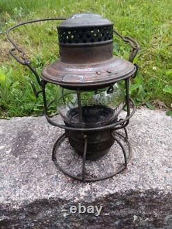 Antique Vintage I. C. R. R. Illinois Central Railroad Lantern Adlake Etched Globe