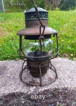 Antique Vintage I. C. R. R. Illinois Central Railroad Lantern Adlake Etched Globe