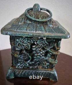 Antique Vintage Japanese Cast Iron Candle Lantern 9