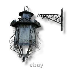 Antique Vintage Lantern Black Iron Pendant Chandelier Scrolled Glass Small