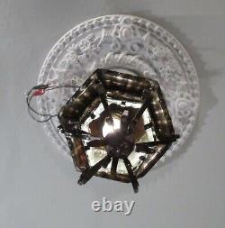 Antique Vintage Lantern Black Iron Pendant Chandelier Scrolled Glass Small