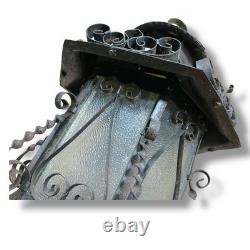 Antique Vintage Lantern Black Iron Pendant Chandelier Scrolled Glass Small
