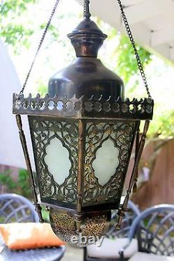 Antique Vintage Large Ornate Brass Bronze Lantern Chandelier 12 lb Hanging Lamp