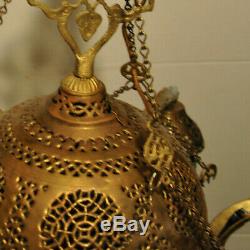 Antique Vintage Moroccan Hanging Lamp Lantern Pierced Metal Electric Bulb Light