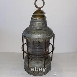 Antique/Vintage Nautical Ship Lamp Oil Lantern Ribbed Globe Good Condition 17.5