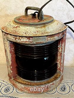 Antique Vintage Nautical Ship Marine Boat Lantern Light Red Lens Maritime Decor