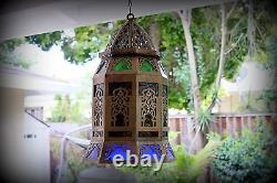 Antique Vintage Old Heavy Filigree Solid Bronze Lantern Chandelier Hanging Lamp