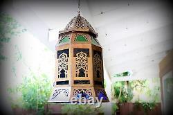 Antique Vintage Old Heavy Filigree Solid Bronze Lantern Chandelier Hanging Lamp