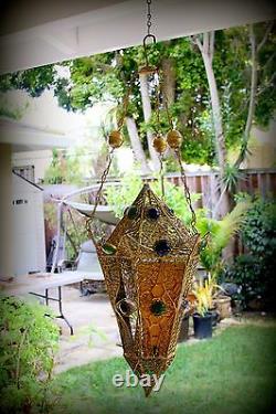 Antique Vintage Old Heavy Solid Brass Filigree Pendant Lamp Chandelier Lantern