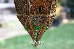 Antique Vintage Old Heavy Solid Brass Filigree Pendant Lamp Chandelier Lantern