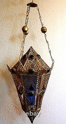 Antique Vintage Old Heavy Solid Brass Filigree Pendant Lamp Chandelier Lantern