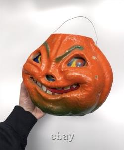 Antique Vintage Original HALLOWEEN Large 7 Paper Mache Pumpkin Jack-O-Lantern