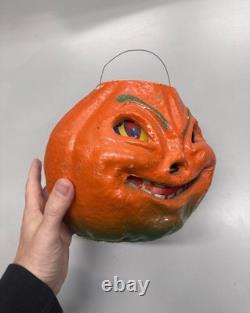 Antique Vintage Original HALLOWEEN Large 7 Paper Mache Pumpkin Jack-O-Lantern