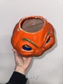Antique Vintage Original HALLOWEEN Large 7 Paper Mache Pumpkin Jack-O-Lantern