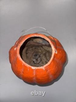 Antique Vintage Original HALLOWEEN Large 7 Paper Mache Pumpkin Jack-O-Lantern