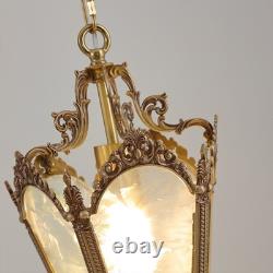 Antique Vintage Ornate Brass Glass Hanging Ceiling Light Lantern Pendant Lamp