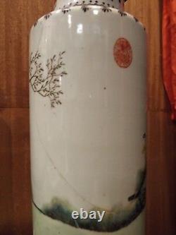 Antique Vintage Pair Chinese Republic Hand Painted Vase Lamps Geisha Students