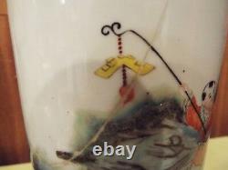 Antique Vintage Pair Chinese Republic Hand Painted Vase Lamps Geisha Students