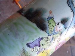 Antique Vintage Pair Chinese Republic Hand Painted Vase Lamps Geisha Students