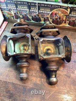 Antique Vintage Pair Coach Carriage Buggy Automobile Candle Lanterns Lamps