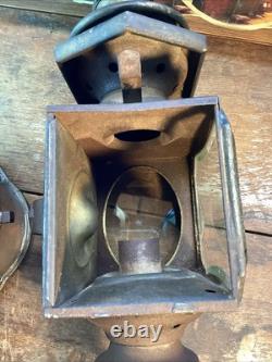 Antique Vintage Pair Coach Carriage Buggy Automobile Candle Lanterns Lamps