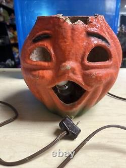Antique Vintage Paper Mache Halloween Jack-O-lantern Pumpkin Lantern Light