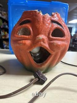 Antique Vintage Paper Mache Halloween Jack-O-lantern Pumpkin Lantern Light