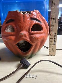 Antique Vintage Paper Mache Halloween Jack-O-lantern Pumpkin Lantern Light