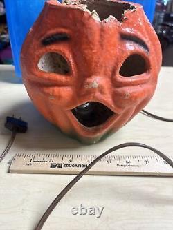 Antique Vintage Paper Mache Halloween Jack-O-lantern Pumpkin Lantern Light