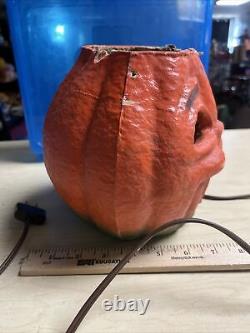 Antique Vintage Paper Mache Halloween Jack-O-lantern Pumpkin Lantern Light