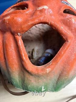 Antique Vintage Paper Mache Halloween Jack-O-lantern Pumpkin Lantern Light