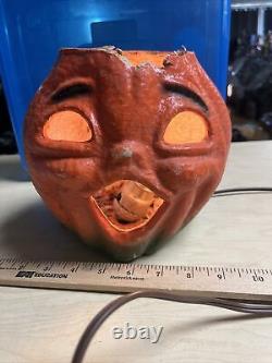 Antique Vintage Paper Mache Halloween Jack-O-lantern Pumpkin Lantern Light