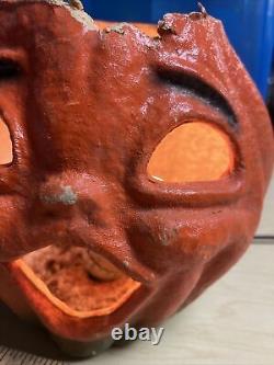 Antique Vintage Paper Mache Halloween Jack-O-lantern Pumpkin Lantern Light