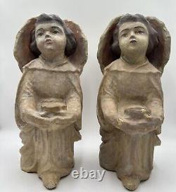 Antique/Vintage Rare-Large Paper Mache Angel Candle Holders/Jack O Lanterns